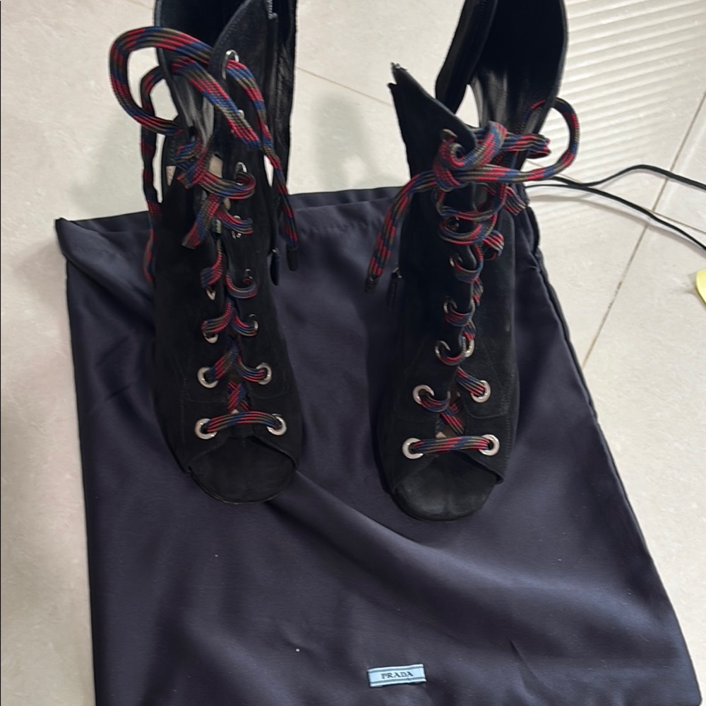 Prada Women's Black Lace-Up Heels